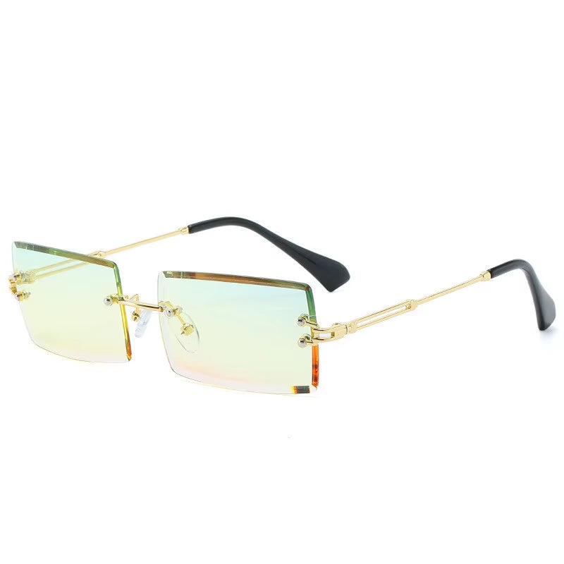 Traveling Style Mountaineering Sunglasses for Men Women UV400 Shades Rectangle Rimless Eyeglasses Gradient Colors Eyewear