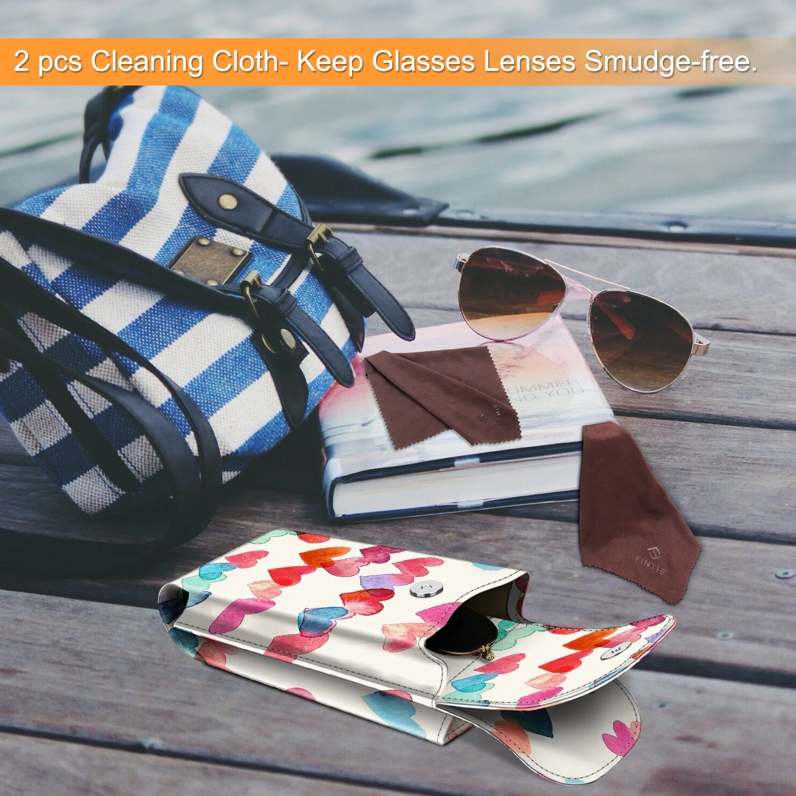 Double Glasses Case with Carabiner Hook, Portable Vegan Leather Eyeglass Case Anti-Scratch Sunglasses Pouch, Cloudy Marble
