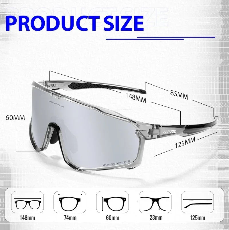1 Glasses with 2 Modes Photochromic Polarized Cycling Goggles 2 Lens Bike MTB Bicycle Sunglasses Sport Fishing Running Glasses