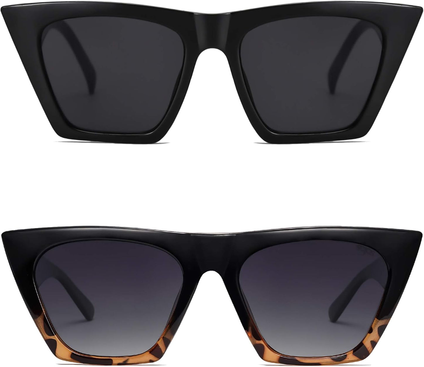 2 Pack Oversized Square Cateye Polarized Sunglasses Big Trendy Style Sunnies SJ2115, Black & Leopard