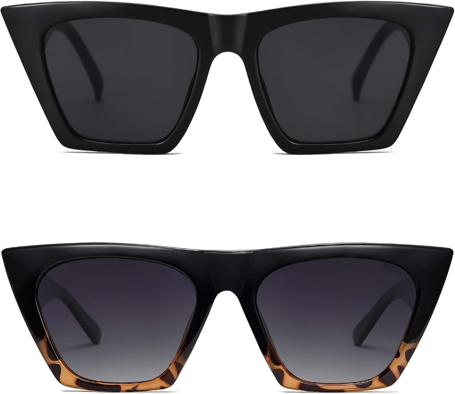 2 Pack Oversized Square Cateye Polarized Sunglasses Big Trendy Style Sunnies SJ2115, Black & Leopard