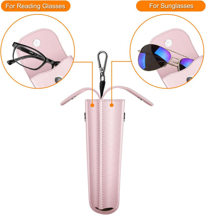 Double Glasses Case with Carabiner Hook, Portable Vegan Leather Eyeglass Case Anti-Scratch Sunglasses Pouch