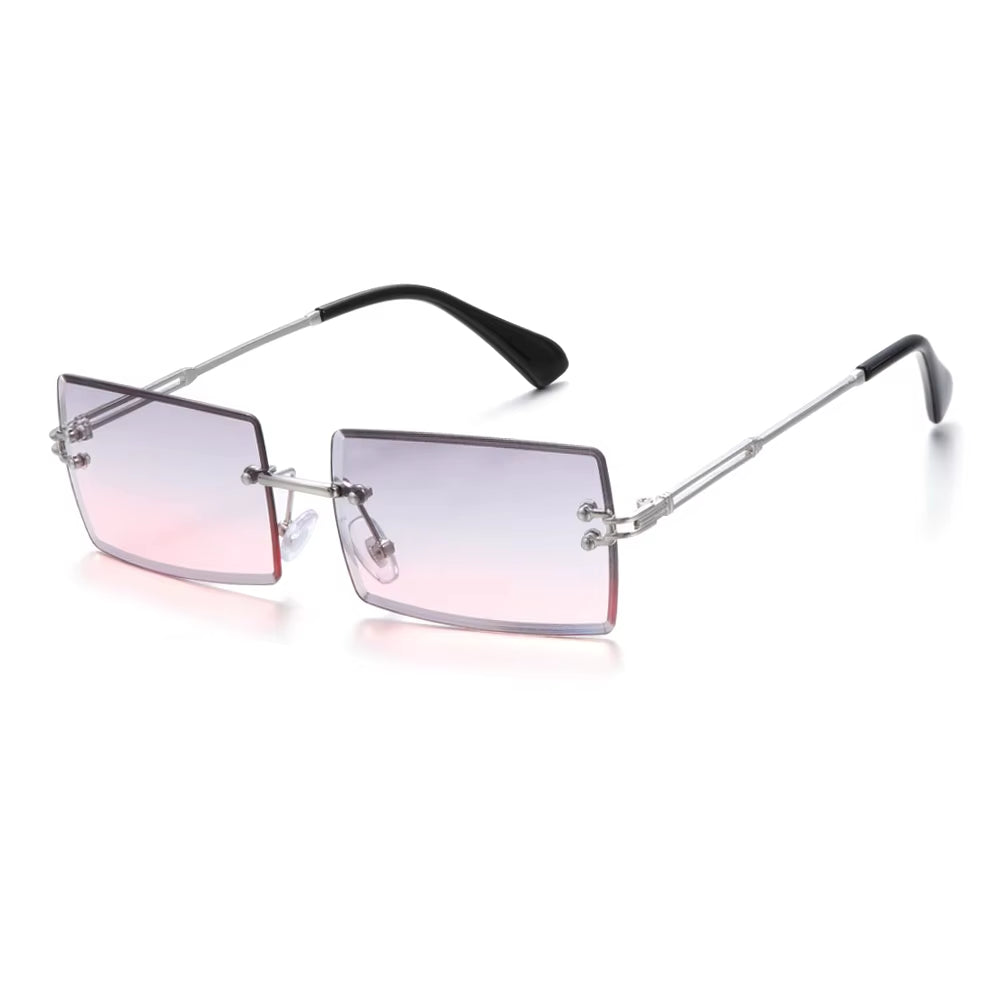 Traveling Style Mountaineering Sunglasses for Men Women UV400 Shades Rectangle Rimless Eyeglasses Gradient Colors Eyewear