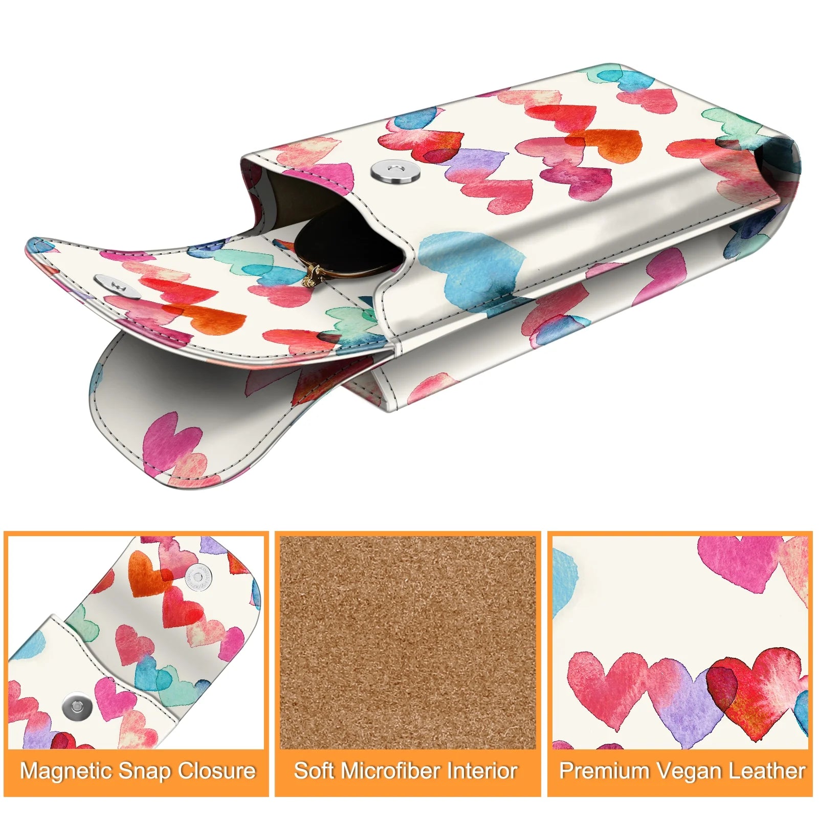 Double Glasses Case with Carabiner Hook, Portable Vegan Leather Eyeglass Case Anti-Scratch Sunglasses Pouch, Cloudy Marble