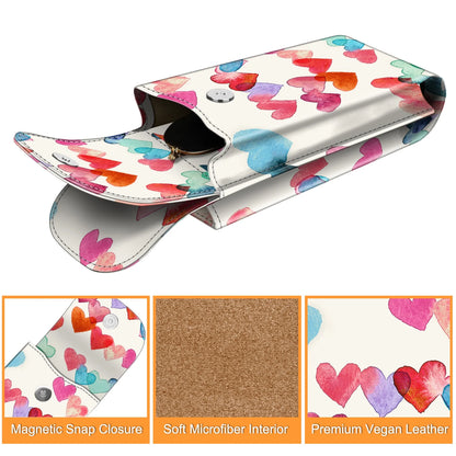 Double Glasses Case with Carabiner Hook, Portable Vegan Leather Eyeglass Case Anti-Scratch Sunglasses Pouch, Cloudy Marble