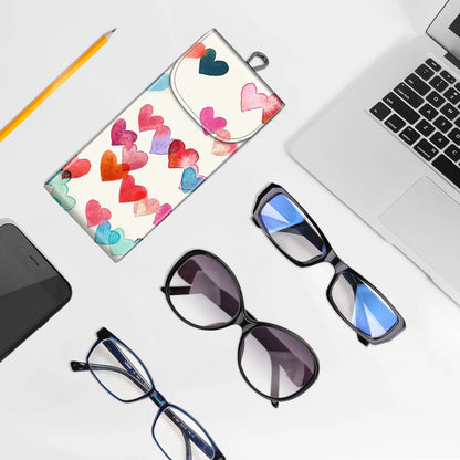 Double Glasses Case with Carabiner Hook, Portable Vegan Leather Eyeglass Case Anti-Scratch Sunglasses Pouch, Cloudy Marble
