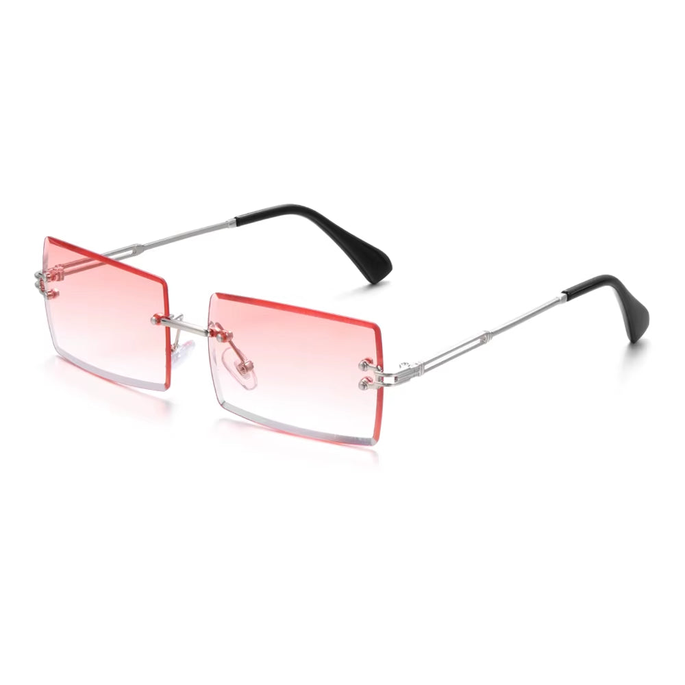 Traveling Style Mountaineering Sunglasses for Men Women UV400 Shades Rectangle Rimless Eyeglasses Gradient Colors Eyewear