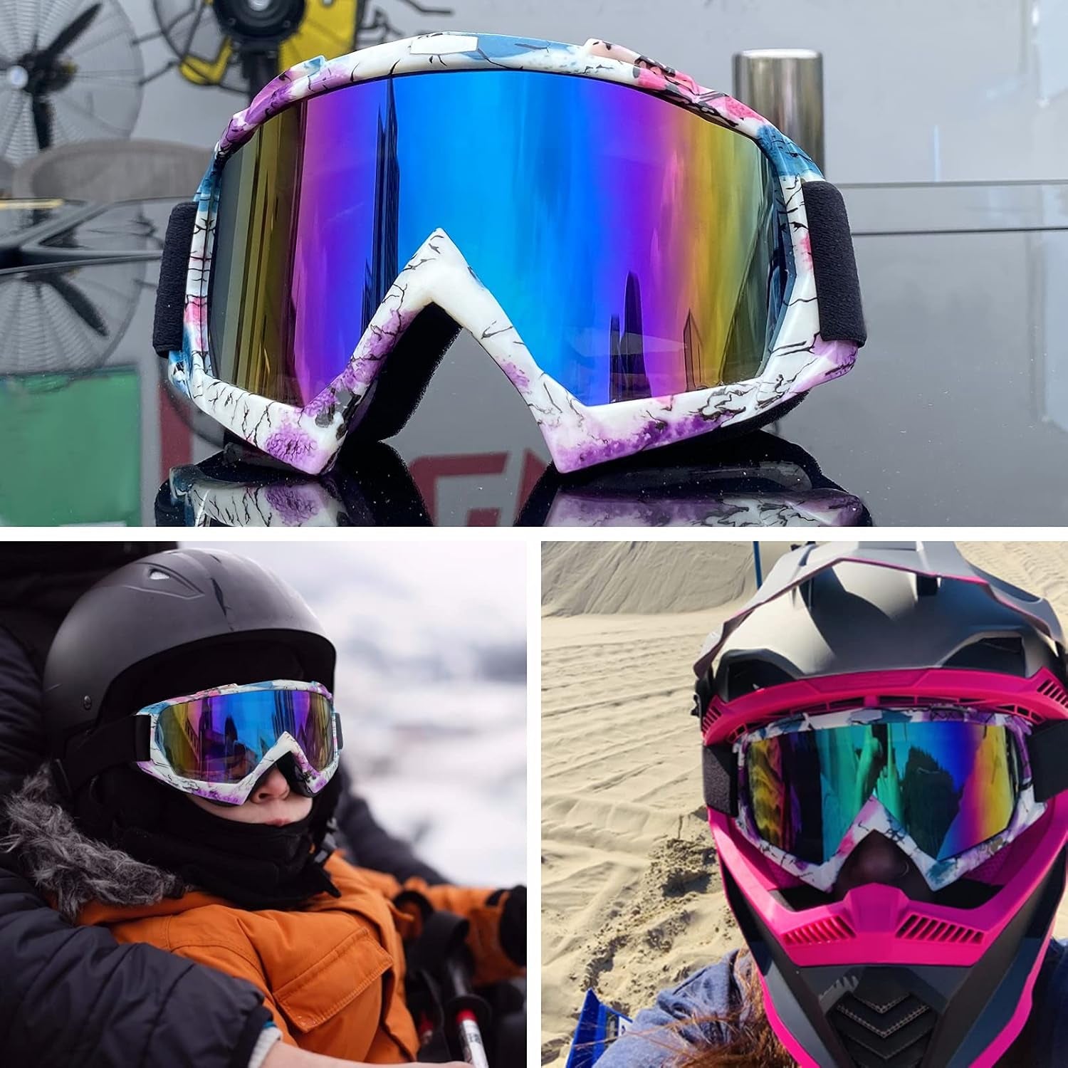 Motorcycle Goggles ATV Goggles Motocross Goggles Windproof Dirt Bike Goggles Dustproof off Road Goggles Scratch Resistant PU Helmet MX Goggles Skiing Goggles Protective Safety Glasses Racing Goggles