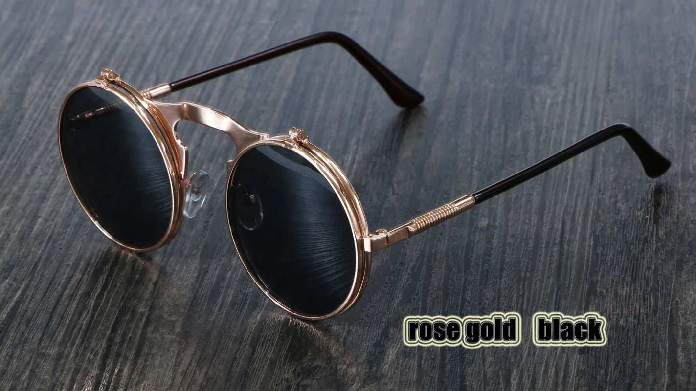 3057 Steampunk Sunglasses round Metal Women Style Retro Flip Circular Double Metal Sun Glasses Men CIRCLE SUN GLASSES