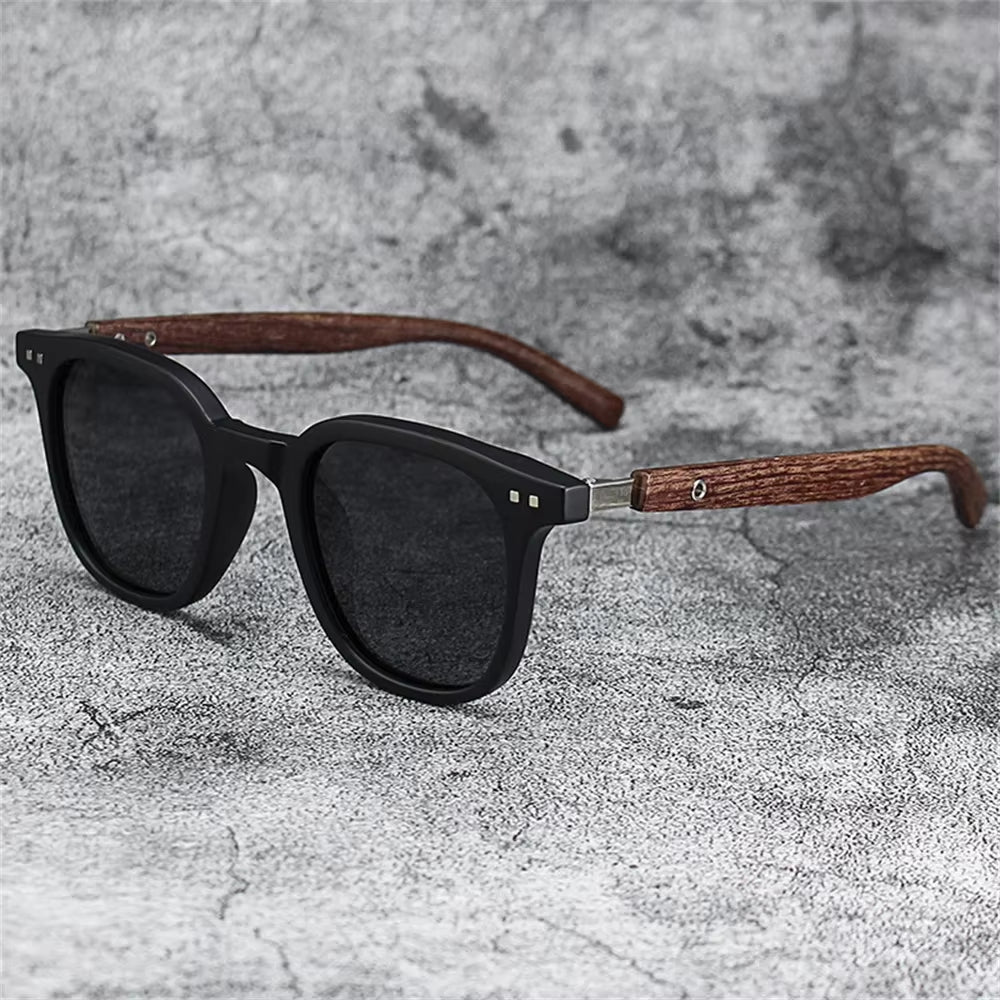 New Men Vintage Wooden Frame Sunglasses Classic Brand Sunglasses Coating Lens Men Polarized UV Protections Driving Eyewear 2025